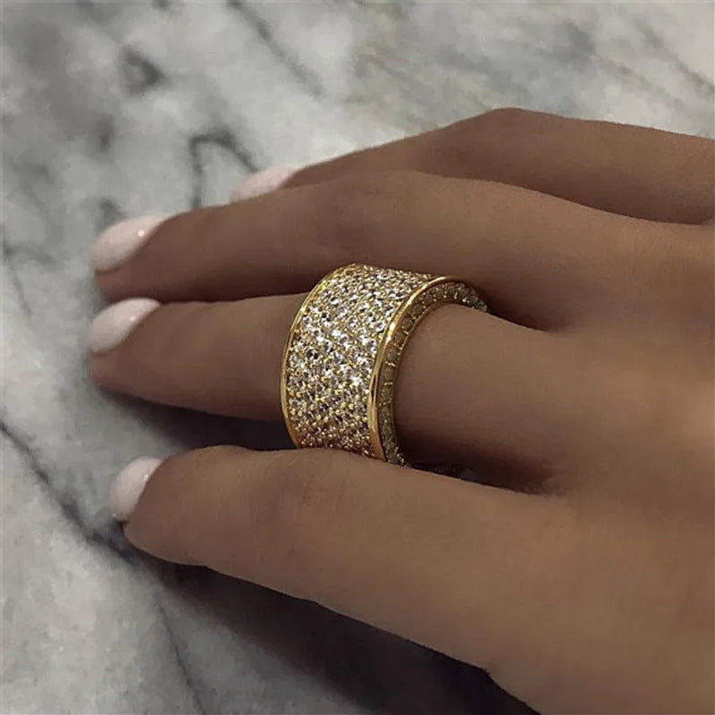 Ricady Jewel Copper-Plated Zircon Inlaid Ring - Unisex Wide Band Jewelry