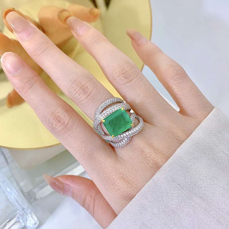 Geometric Rhombus 925 Silver Ring | 5CT Emerald Cut High Carbon Diamond