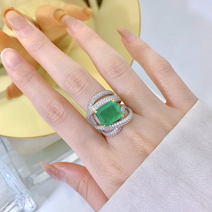 Geometric Rhombus 925 Silver Ring | 5CT Emerald Cut High Carbon Diamond