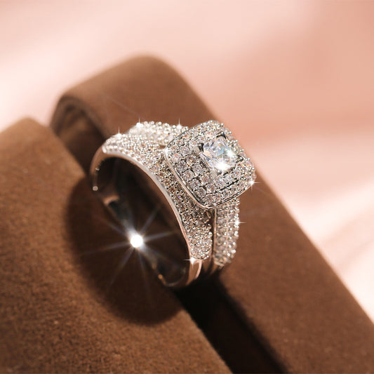 Ricady Jewel – Minimalist Square Cut Cubic Zirconia Engagement Ring Set for Women & Men, Fully Paved with Sparkling Stones