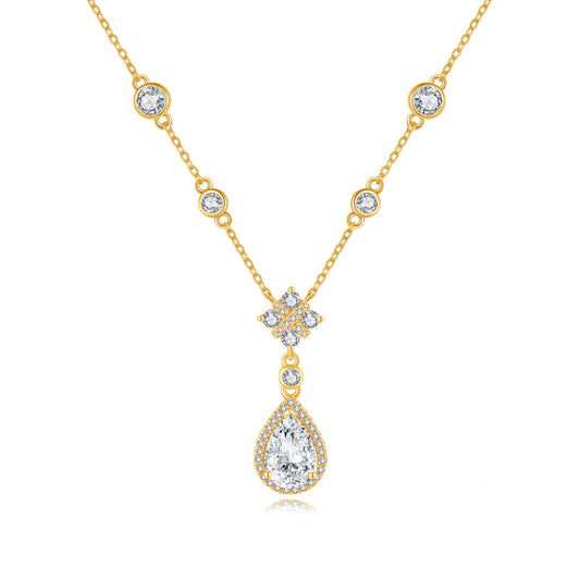 S925 Sterling Silver Necklace with Teardrop Moissanite - Stylish Light Luxury Pendant
