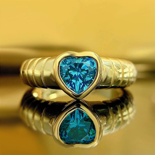 925 Silver High Carbon Diamond Ring | 6*6 Heart Aquamarine Luxury Ins Style