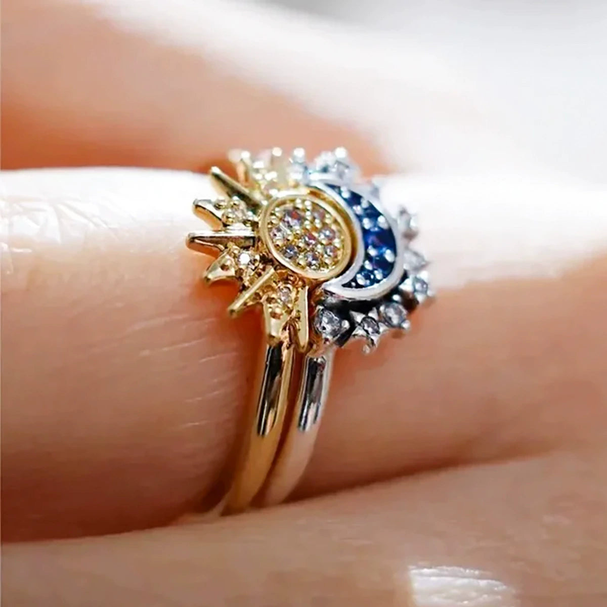Celestial Sun & Moon Stackable Rings - Adjustable Couple Rings for Women, Fashion Design