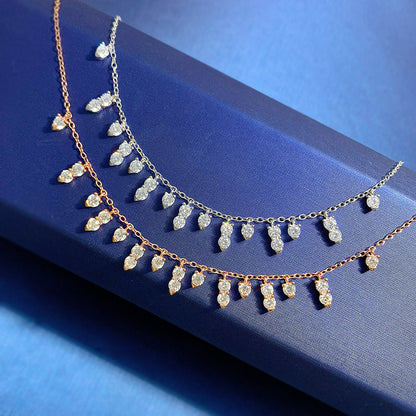 925 Sterling Silver Tassel Necklace - Dainty Cubic Zirconia Collar, Luxury & Stylish