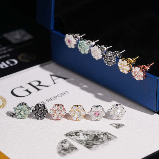 925 Silver Luxury Flower Stud Earrings - 9mm Moissanite Unisex Hip Hop Style