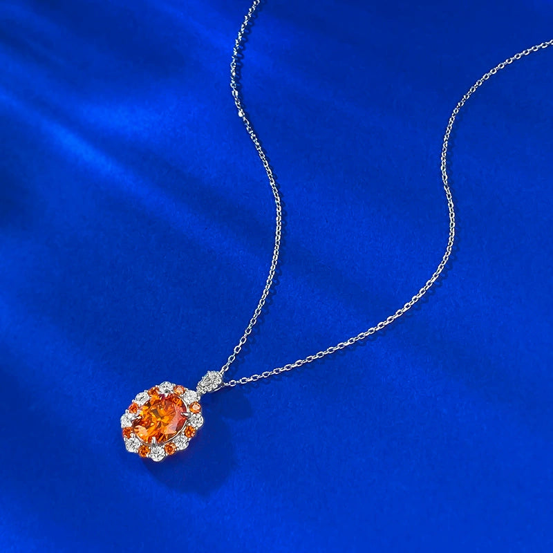 S925 Silver Fanta Orange Bubble Oval Pendant Necklace, European & American INS Style
