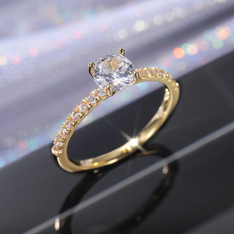 Ladies Platinum-Plated Zircon Engagement Ring - Stylish & Elegant