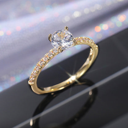 Ladies Platinum-Plated Zircon Engagement Ring - Stylish & Elegant