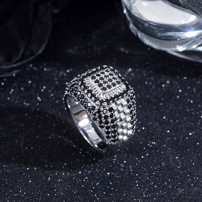 Ricady Jewel – Men's Hip-Hop Style Full Pave Cubic Zirconia Ring, Geometric Design in Silver-Tone