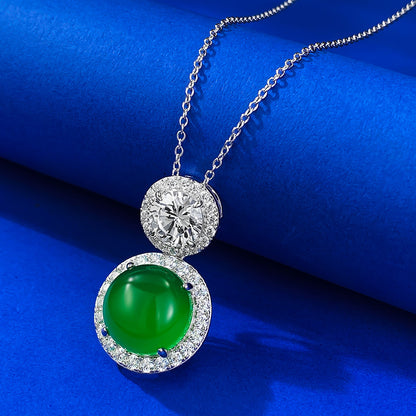Ricady Jewel S925 Silver Imperial Green Chalcedony Necklace - Cabochon Pendant
