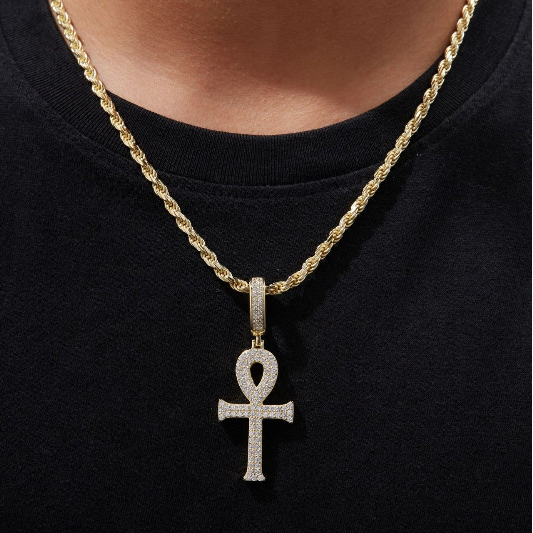 Ricady Jewel S925 Sterling Silver Moissanite Cross Pendant - Egyptian Ankh Hip-Hop Fashion Trend Accessory