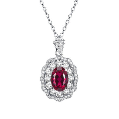 S925 Silver Simulated Ruby Necklace | 7x9mm Oval | Ins Style