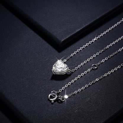 Ricady Jewel S925 Silver Plated 18K Gold 3-Prong Heart-Shaped 8mm Moissanite Necklace - Diamond Tester Passed Women's Clavicle Chain
