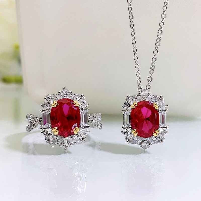 2ct Pigeon Blood Simulated Ruby Necklace by Ricady - 925 Silver, Euro INS Style