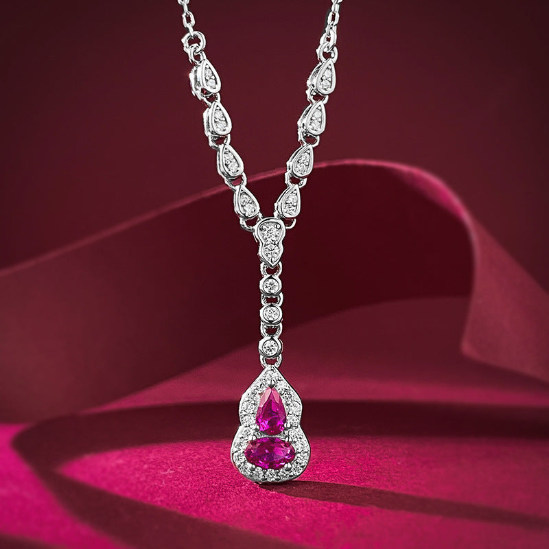 Ricady Jewel S925 Silver Gold-Plated Pink Corundum Gourd Necklace