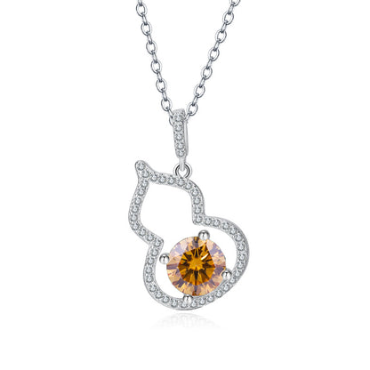 S925 Silver Gourd Pendant Necklace - Dainty Moissanite for Women