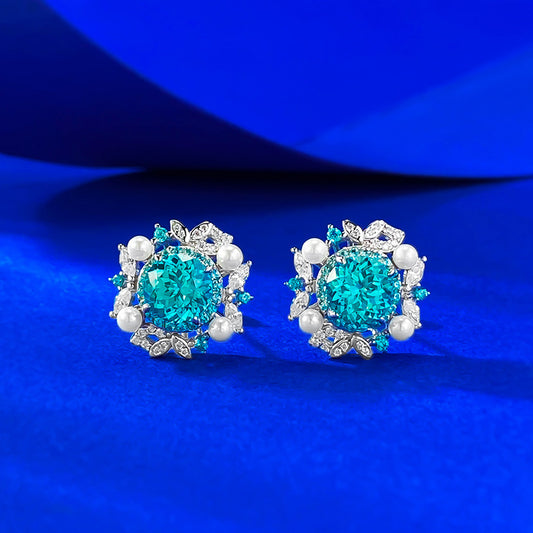1ct Paraiba & Pearl Stud Earrings | Ricady Jewel S925 Silver, Lavender Tree, Elegant
