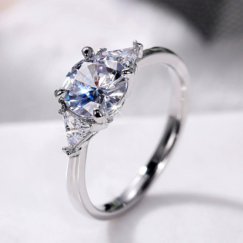 Women's Round Zircon Ring - Copper Plated White Gold Micro Pave Band