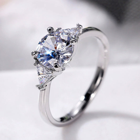 Women's Round Zircon Ring - Copper Plated White Gold Micro Pave Band