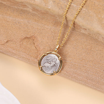 Hercules Ancient Coin Pendant Necklace in 925 Sterling Silver
