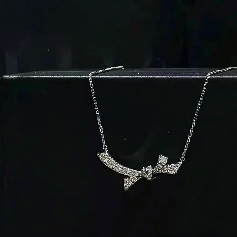Women's Bow Moissanite Necklace - Premium Craft Full Diamond Dainty Design
