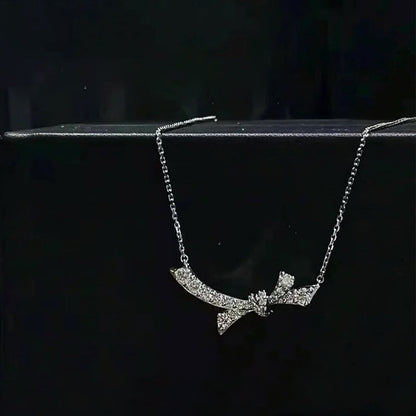Women's Bow Moissanite Necklace - Premium Craft Full Diamond Dainty Design