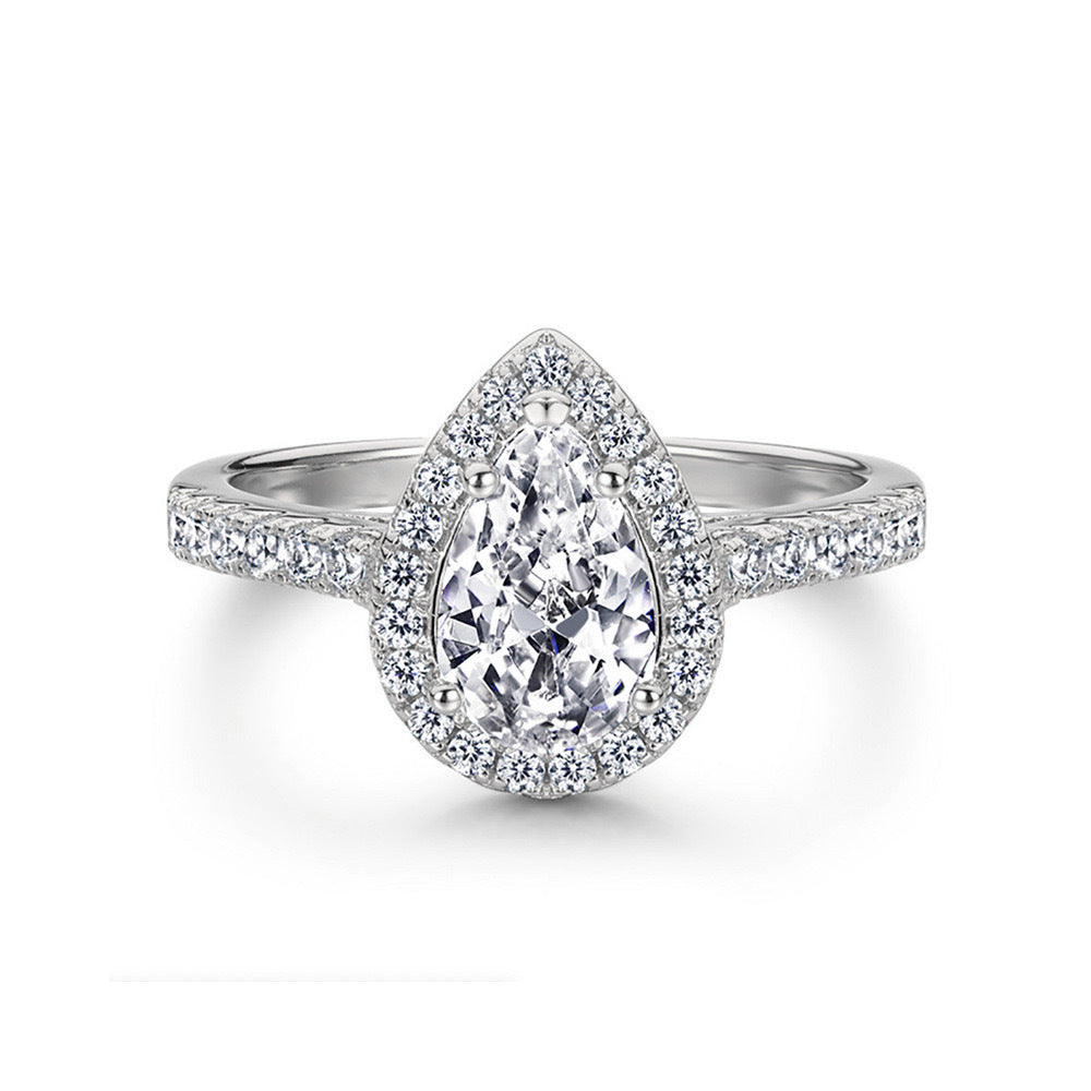 Teardrop Heart Engagement Ring, Luxury Micro-pavé Zircon Proposal Ring for Brides