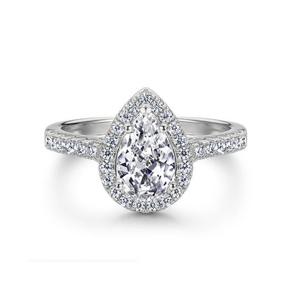 Teardrop Heart Engagement Ring, Luxury Micro-pavé Zircon Proposal Ring for Brides