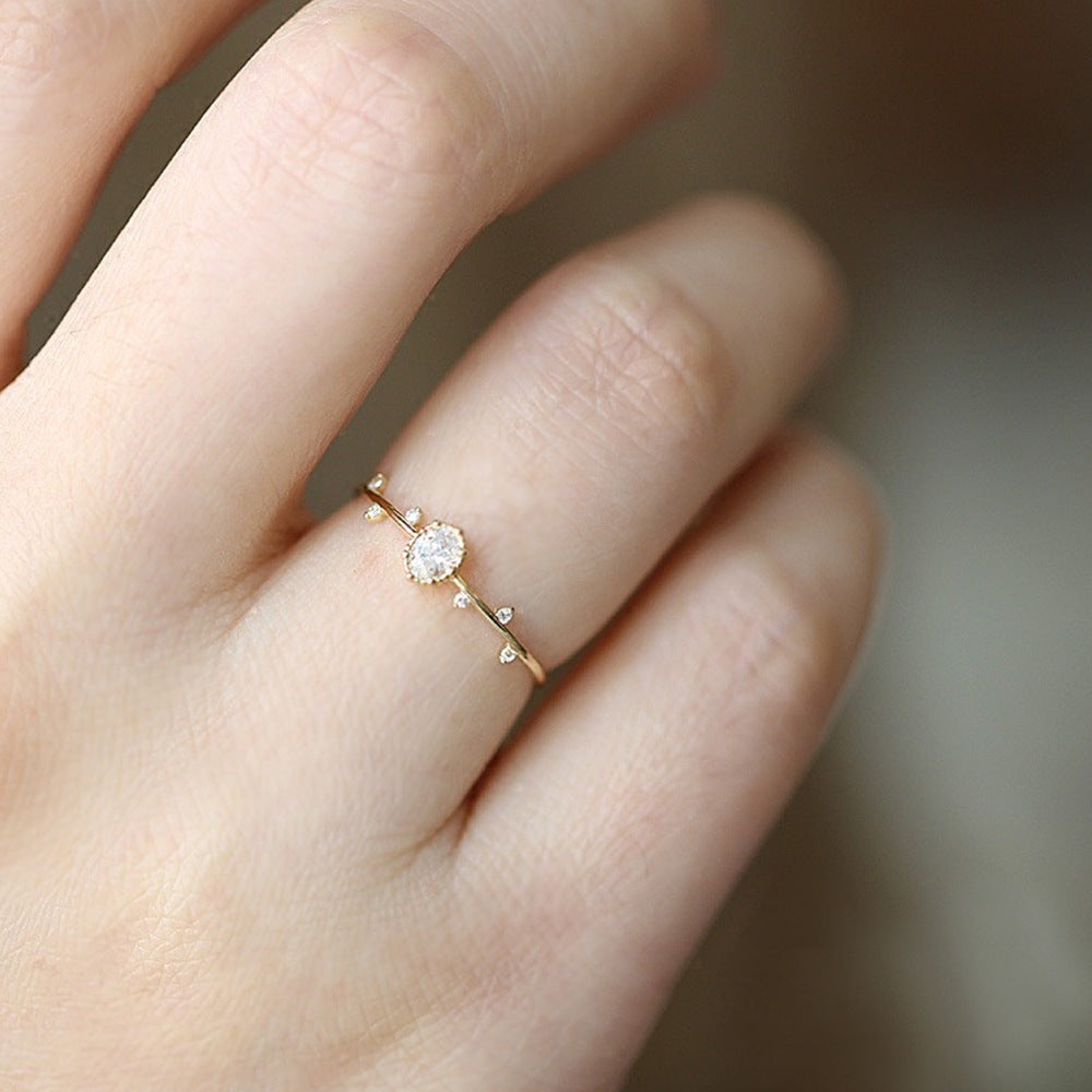 Ricady Jewel Minimalist Twig Ring - Dainty Oval Micro Pave Zircon