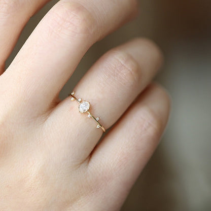 Ricady Jewel Minimalist Twig Ring - Dainty Oval Micro Pave Zircon