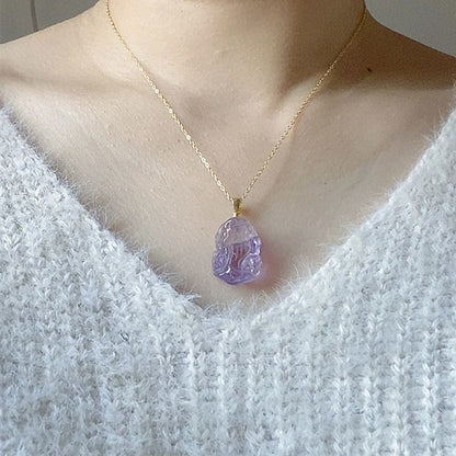 Natural Amethyst Pixiu Pendant Necklace - Prosperity Charm