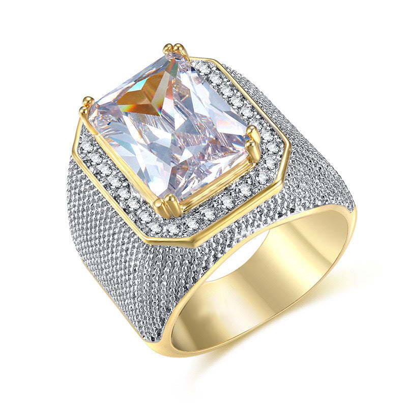 Ricady Jewel Hip Hop Square Zircon Ring - Men’s Luxury Sapphire Style