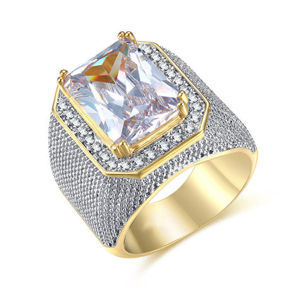 Ricady Jewel Hip Hop Square Zircon Ring - Men’s Luxury Sapphire Style