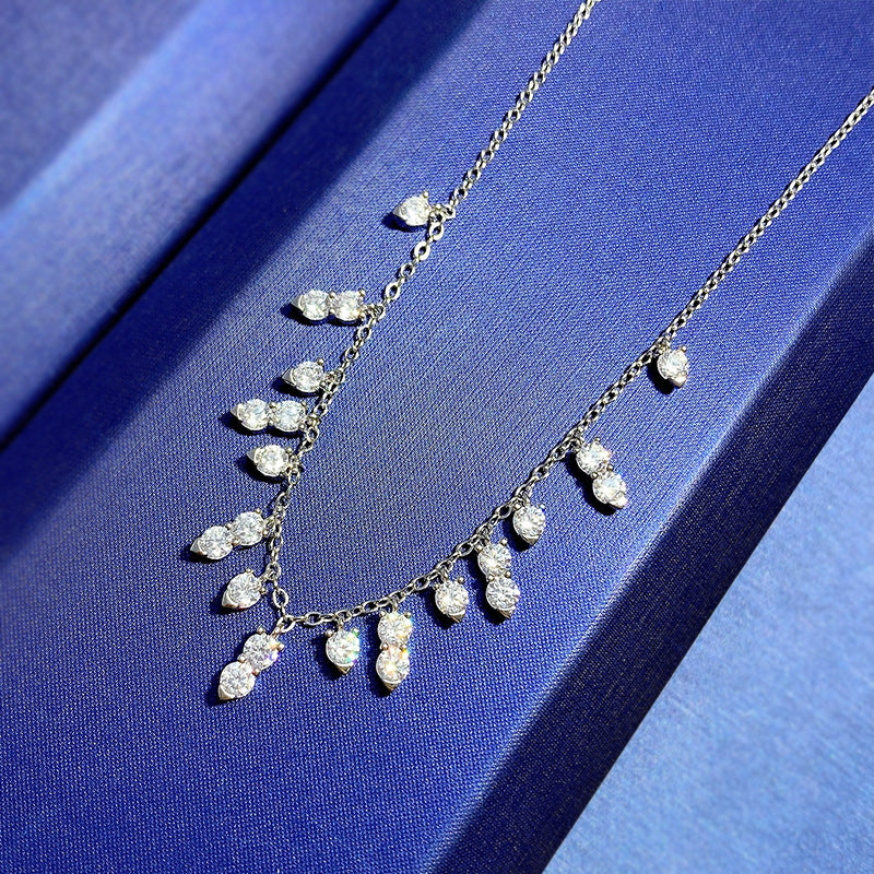 925 Sterling Silver Tassel Necklace - Dainty Cubic Zirconia Collar, Luxury & Stylish