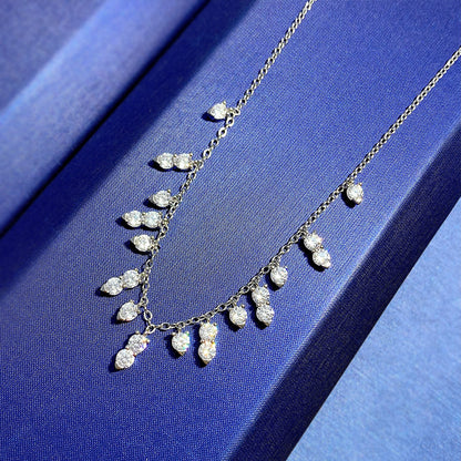 925 Sterling Silver Tassel Necklace - Dainty Cubic Zirconia Collar, Luxury & Stylish
