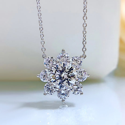 Ricady Jewel S925 Sterling Silver Sunflower Necklace - Sparkling High Carbon Diamond, 40+3cm