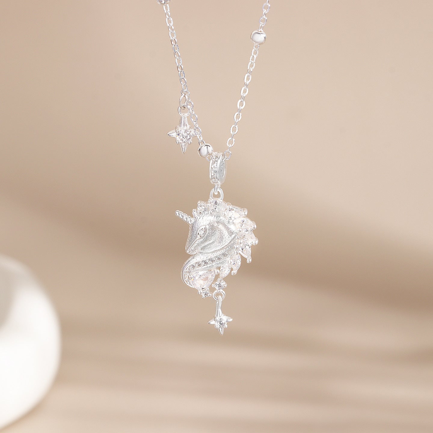 S999 Sterling Silver Unicorn Necklace - Women's Dainty Collar Chain, Elegant Luxury Minimalist Style