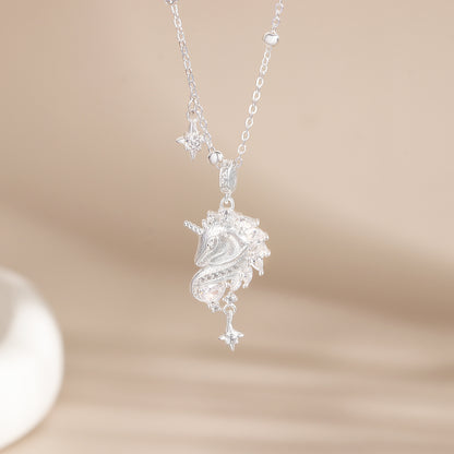 S999 Sterling Silver Unicorn Necklace - Women's Dainty Collar Chain, Elegant Luxury Minimalist Style