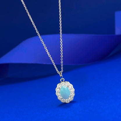 S925 Silver 6*9mm Oval Blue Sea Sediment Stone Pendant - Ricady Jewel Sweet Romantic Style