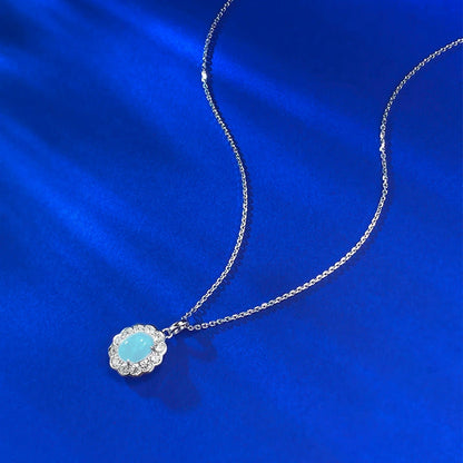 S925 Silver 6*9mm Oval Blue Sea Sediment Stone Pendant - Ricady Jewel Sweet Romantic Style