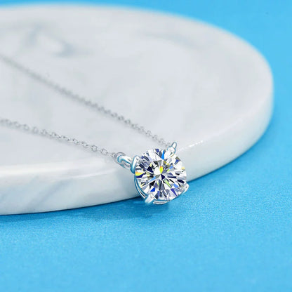Ricady Jewel S925 Sterling Silver Classic 4-Prong Moissanite Necklace - Women's Minimalist Niche Design Light Luxury Single Pendant Clavicle Chain