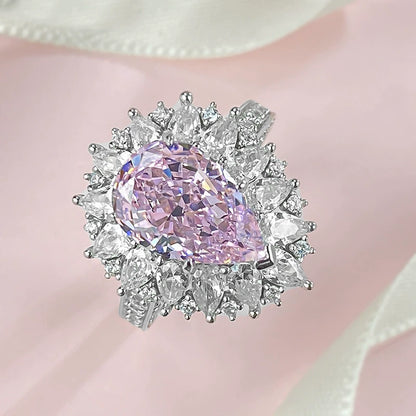 925 Silver Ring | 8*12 Pink High Carbon Diamond Teardrop Luxury European Style