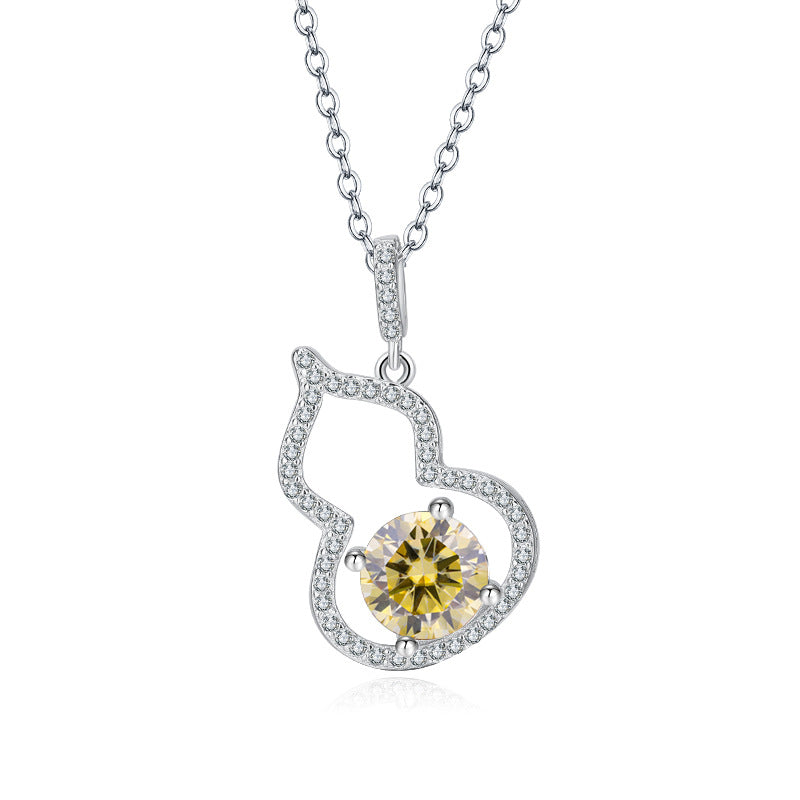 S925 Silver Gourd Pendant Necklace - Dainty Moissanite for Women