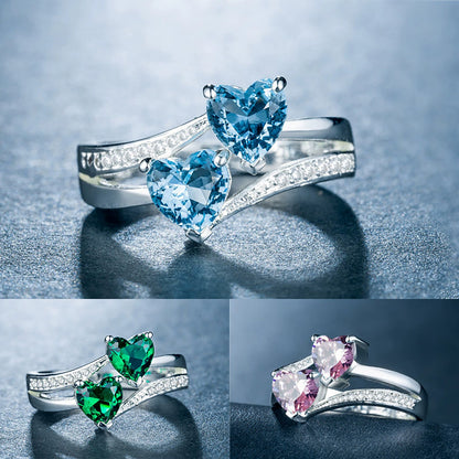 Double Heart Zircon Ring - Elegant Jewelry