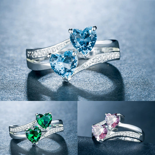 Double Heart Zircon Ring - Elegant Jewelry