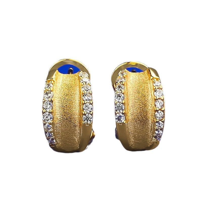S925 Silver Plated Gold Ear Jewelry - Matte Brushed Finish, Versatile Daily Style