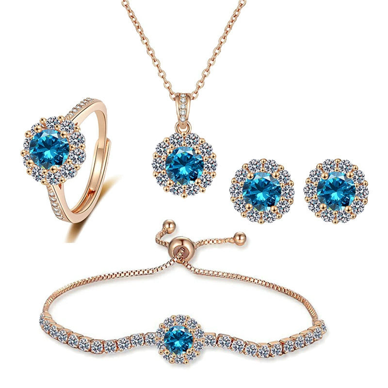 Ricady Jewel Champagne Gold Starry Sky Jewelry Set - 4pcs Ring Earrings Necklace Bracelet