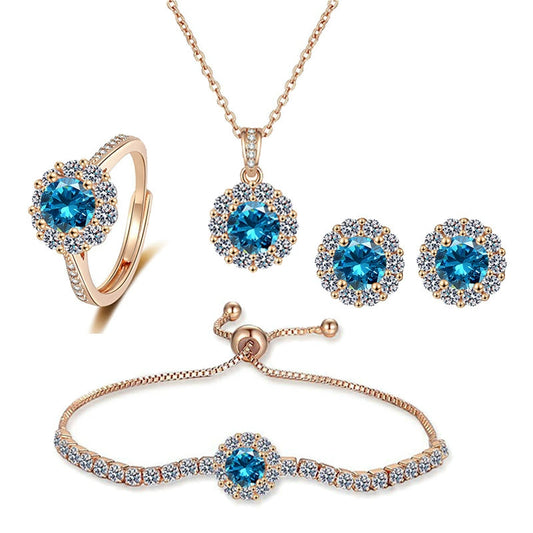 Ricady Jewel Champagne Gold Starry Sky Jewelry Set - 4pcs Ring Earrings Necklace Bracelet