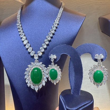 Bridal Zircon Jewelry Set: Necklace + Earrings, Elegant Formal Accessories for Wedding & Banquet