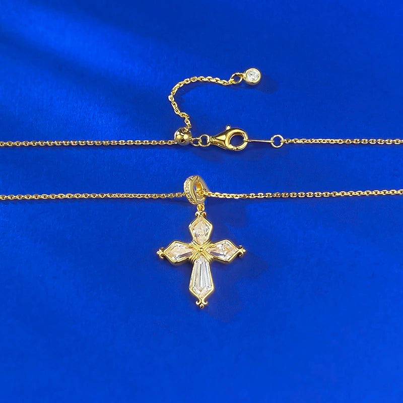 Optimized Title: S925 Silver Iris Cross Necklace | Adjustable Pull Bead